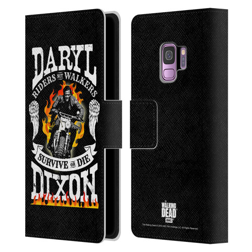 AMC The Walking Dead Daryl Dixon Biker Art Motorcycle Flames Leather Book Wallet Case Cover For Samsung Galaxy S9