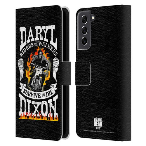 AMC The Walking Dead Daryl Dixon Biker Art Motorcycle Flames Leather Book Wallet Case Cover For Samsung Galaxy S21 FE 5G