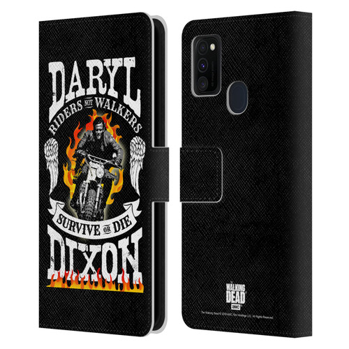 AMC The Walking Dead Daryl Dixon Biker Art Motorcycle Flames Leather Book Wallet Case Cover For Samsung Galaxy M30s (2019)/M21 (2020)