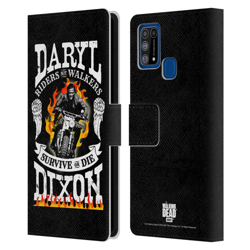 AMC The Walking Dead Daryl Dixon Biker Art Motorcycle Flames Leather Book Wallet Case Cover For Samsung Galaxy M31 (2020)