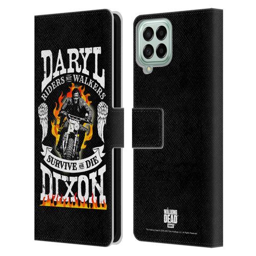 AMC The Walking Dead Daryl Dixon Biker Art Motorcycle Flames Leather Book Wallet Case Cover For Samsung Galaxy M53 (2022)