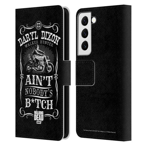 AMC The Walking Dead Daryl Dixon Biker Art Motorcycle Black White Leather Book Wallet Case Cover For Samsung Galaxy S22 5G