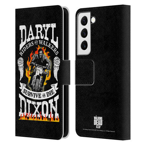 AMC The Walking Dead Daryl Dixon Biker Art Motorcycle Flames Leather Book Wallet Case Cover For Samsung Galaxy S22 5G