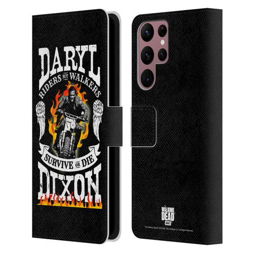 AMC The Walking Dead Daryl Dixon Biker Art Motorcycle Flames Leather Book Wallet Case Cover For Samsung Galaxy S22 Ultra 5G