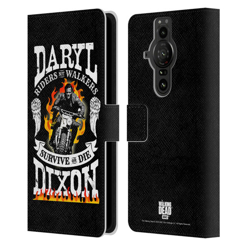 AMC The Walking Dead Daryl Dixon Biker Art Motorcycle Flames Leather Book Wallet Case Cover For Sony Xperia Pro-I