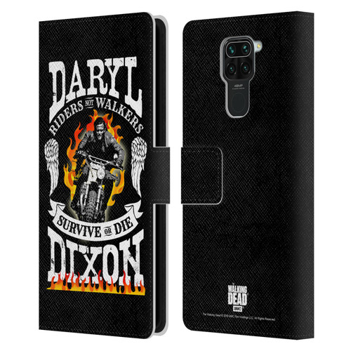 AMC The Walking Dead Daryl Dixon Biker Art Motorcycle Flames Leather Book Wallet Case Cover For Xiaomi Redmi Note 9 / Redmi 10X 4G