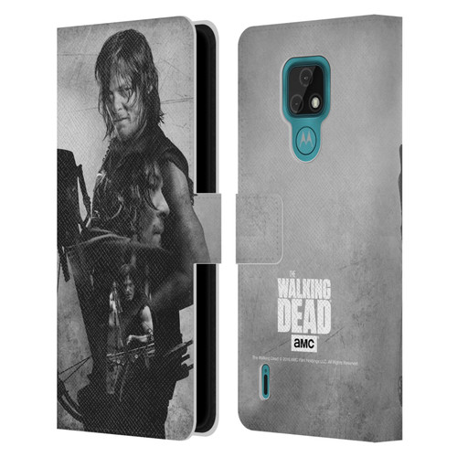 AMC The Walking Dead Double Exposure Daryl Leather Book Wallet Case Cover For Motorola Moto E7