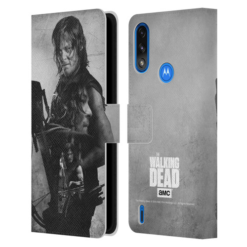 AMC The Walking Dead Double Exposure Daryl Leather Book Wallet Case Cover For Motorola Moto E7 Power / Moto E7i Power