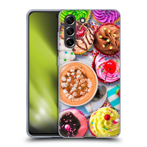 Aimee Stewart Colourful Sweets Cupcakes And Cocoa Soft Gel Case for Samsung Galaxy S21 FE 5G