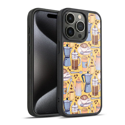 Micklyn Le Feuvre Patterns 2 Coffee Love On Yellow Gel Armour Case For Apple iPhone 15 Pro