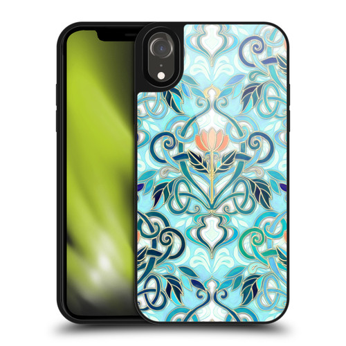 Micklyn Le Feuvre Patterns 2 Ocean Aqua Art Nouveau With Peach Flowers Gel Armour Case For Apple iPhone XR