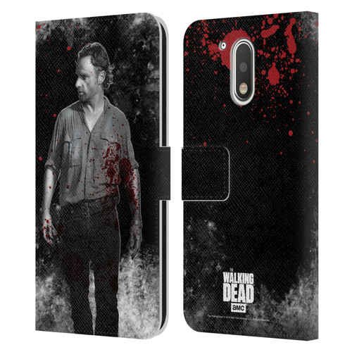 AMC The Walking Dead Gore Rick Grimes Leather Book Wallet Case Cover For Motorola Moto G41