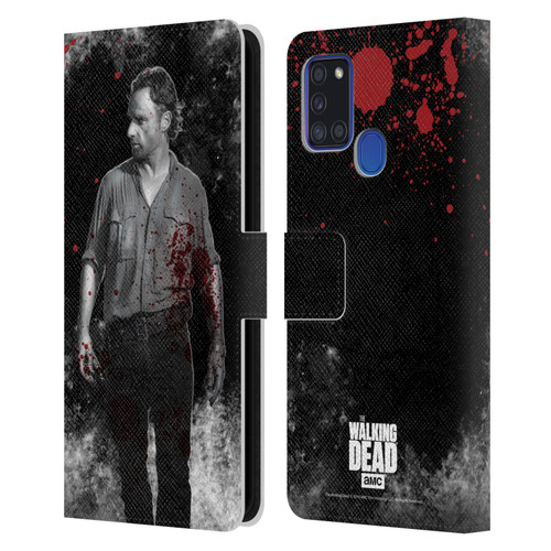 AMC The Walking Dead Gore Rick Grimes Leather Book Wallet Case Cover For Samsung Galaxy A21s (2020)