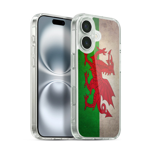 Head Case Designs Football Grunge Country Flags Wales Welsh Cymru Red Dragon Soft Gel Case for Apple iPhone 16 & MagSafe
