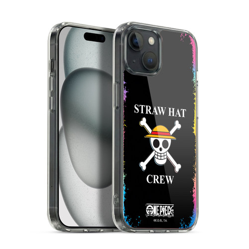 One Piece Graphic Art Colourful Crew Logo Soft Gel Case for Apple iPhone 15 Plus