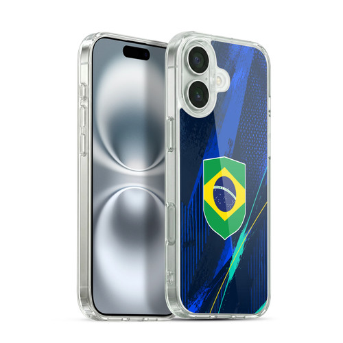 Head Case Designs Football Kit Flags Brazil Brazilian Brasil Soft Gel Case for Apple iPhone 16 Plus & MagSafe