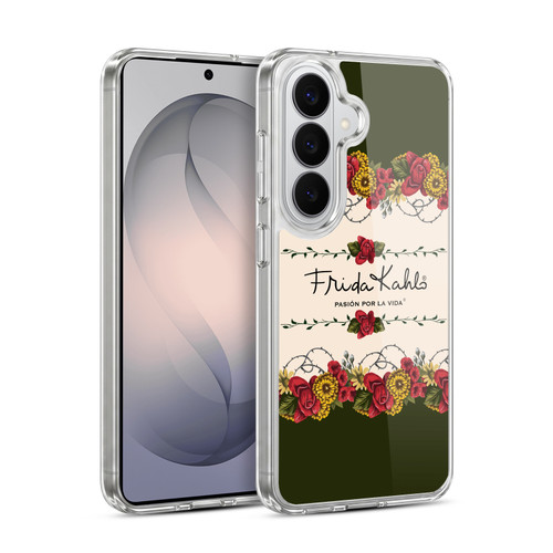 Frida Kahlo Red Florals Border Soft Gel Case for Samsung Galaxy S26
