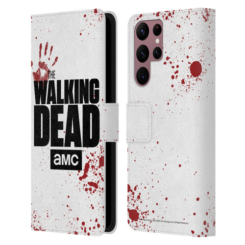 AMC The Walking Dead Logo White Leather Book Wallet Case Cover For Samsung Galaxy S22 Ultra 5G
