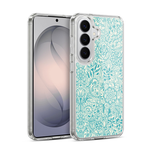 Micklyn Le Feuvre Floral Patterns Teal And Cream Soft Gel Case for Samsung Galaxy S26