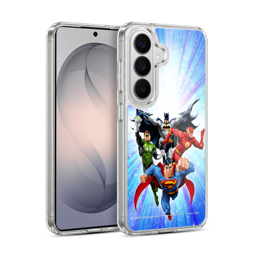 Justice League DC Comics Airbrushed Heroes Blue Purple Soft Gel Case for Samsung Galaxy S26 Plus