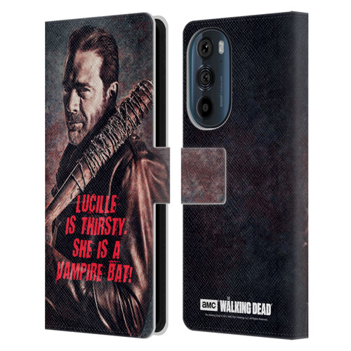 AMC The Walking Dead Negan Lucille Vampire Bat Leather Book Wallet Case Cover For Motorola Edge 30