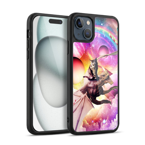 Random Galaxy Mixed Designs Space Dragon & Cat Gel Armour Case For Apple iPhone 15 Plus