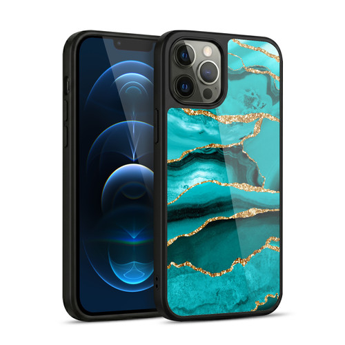 UtArt Malachite Emerald Aquamarine Gold Waves Gel Armour Case For Apple iPhone 12 Pro Max