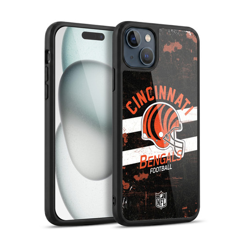 NFL Cincinnati Bengals Logo Art Helmet Distressed Gel Armour Case For Apple iPhone 15 Plus