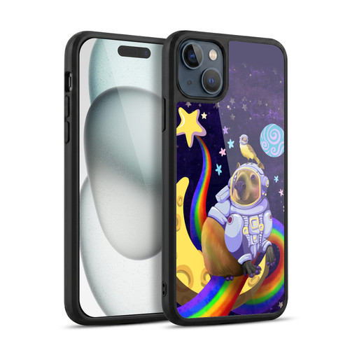 Carla Morrow Rainbow Animals Capybara Sitting On A Moon Gel Armour Case For Apple iPhone 15 Plus