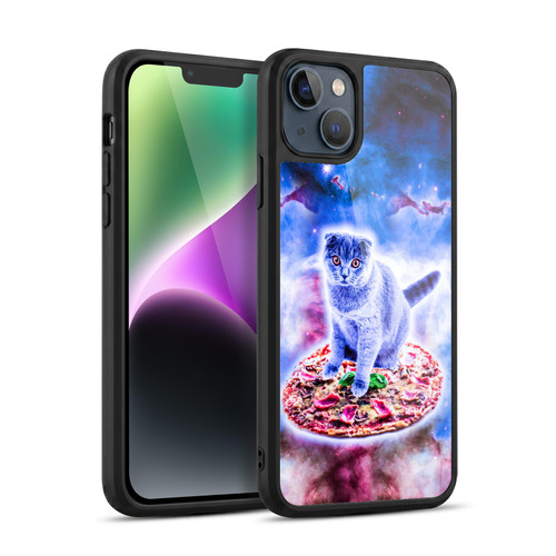 Random Galaxy Space Cat Blue Galaxy & Pizza Gel Armour Case For Apple iPhone 14 Plus