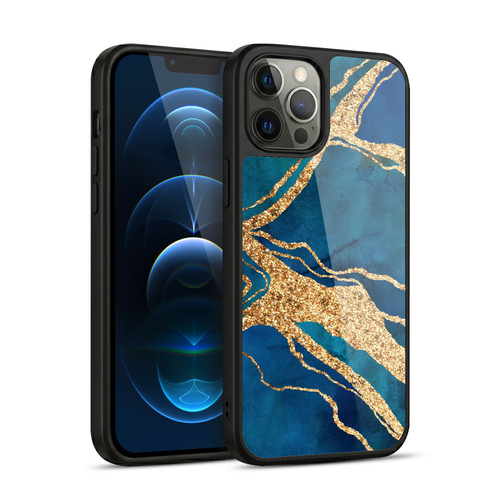 LebensArt Gemstone Marble Royal Blue And Gold Gel Armour Case For Apple iPhone 12 Pro Max