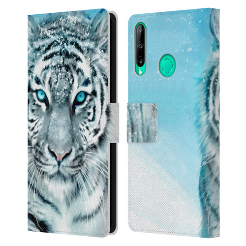 Aimee Stewart Animals White Tiger Leather Book Wallet Case Cover For Huawei P40 lite E
