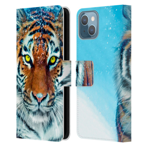 Aimee Stewart Animals Yellow Tiger Leather Book Wallet Case Cover For Apple iPhone 13