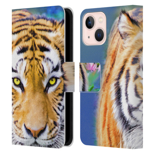 Aimee Stewart Animals Tiger Lily Leather Book Wallet Case Cover For Apple iPhone 13 Mini