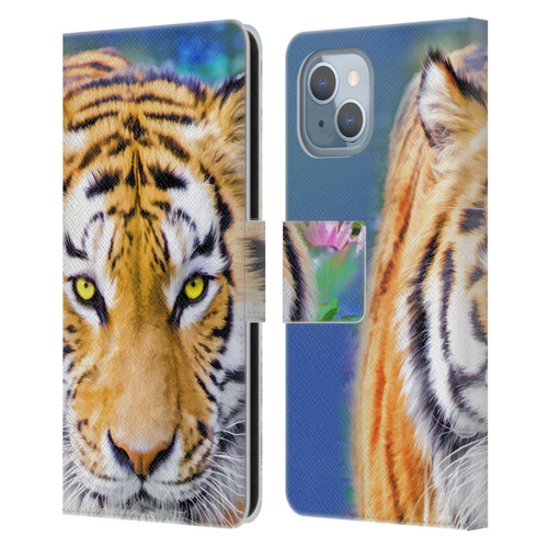 Aimee Stewart Animals Tiger Lily Leather Book Wallet Case Cover For Apple iPhone 14