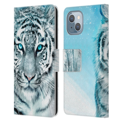 Aimee Stewart Animals White Tiger Leather Book Wallet Case Cover For Apple iPhone 14