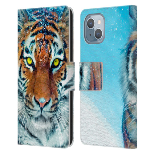 Aimee Stewart Animals Yellow Tiger Leather Book Wallet Case Cover For Apple iPhone 14