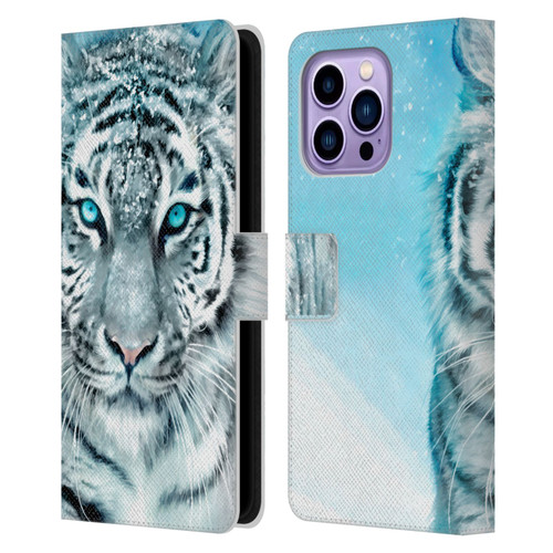 Aimee Stewart Animals White Tiger Leather Book Wallet Case Cover For Apple iPhone 14 Pro Max