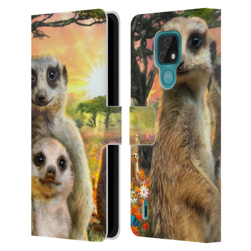 Aimee Stewart Animals Meerkats Leather Book Wallet Case Cover For Motorola Moto E7