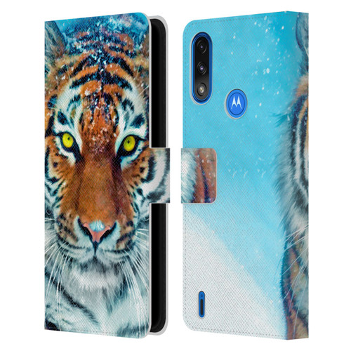 Aimee Stewart Animals Yellow Tiger Leather Book Wallet Case Cover For Motorola Moto E7 Power / Moto E7i Power