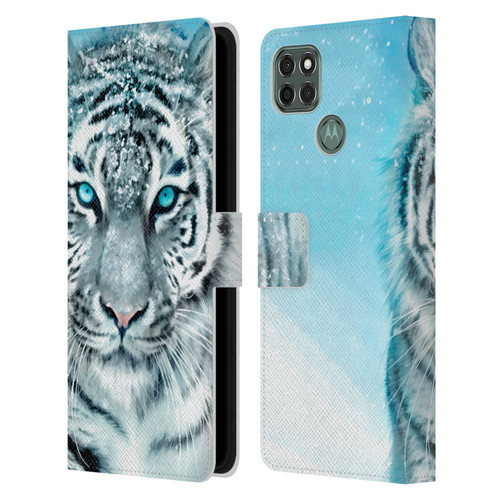 Aimee Stewart Animals White Tiger Leather Book Wallet Case Cover For Motorola Moto G9 Power