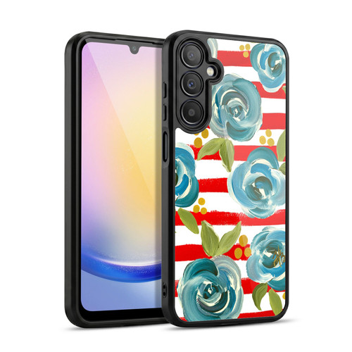 Haley Bush Floral Painting Blue Rose Red Stripe Gel Armour Case For Samsung Galaxy A25 5G