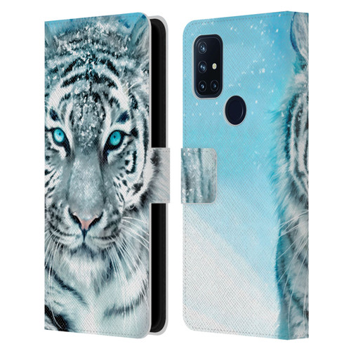 Aimee Stewart Animals White Tiger Leather Book Wallet Case Cover For OnePlus Nord N10 5G