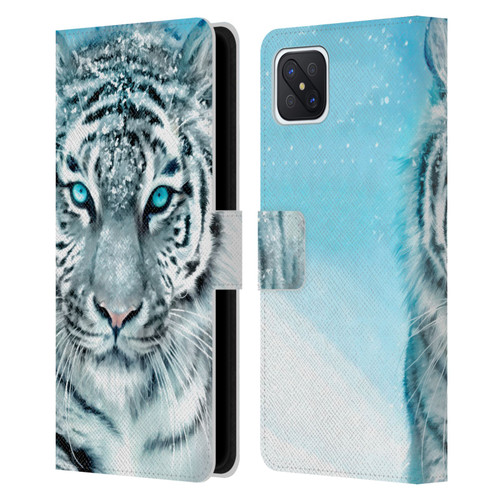 Aimee Stewart Animals White Tiger Leather Book Wallet Case Cover For OPPO Reno4 Z 5G