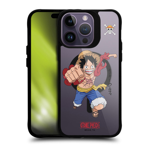One Piece Graphic Art Luffy Text BLACK SHOCKPROOF BUMPER CASE COMPATIBLE WITH Apple iPhone 14 Pro Max & MAGSAFE