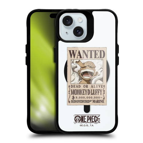 One Piece Graphic Art Luffy Gear 5 Poster Text BLACK SHOCKPROOF BUMPER CASE COMPATIBLE WITH Apple iPhone 15 & MAGSAFE