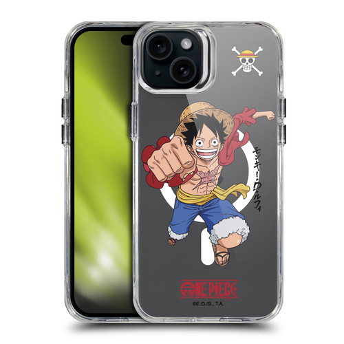 One Piece Graphic Art Luffy Text SHOCKPROOF BUMPER CASE COMPATIBLE WITH Apple iPhone 15 Plus & MAGSAFE