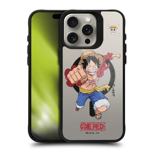 One Piece Graphic Art Luffy Text BLACK SHOCKPROOF BUMPER CASE COMPATIBLE WITH Apple iPhone 15 Pro Max & MAGSAFE