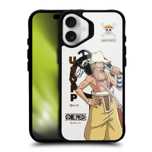 One Piece Graphic Art Usopp Text BLACK SHOCKPROOF BUMPER CASE COMPATIBLE WITH Apple iPhone 16 Plus & MAGSAFE