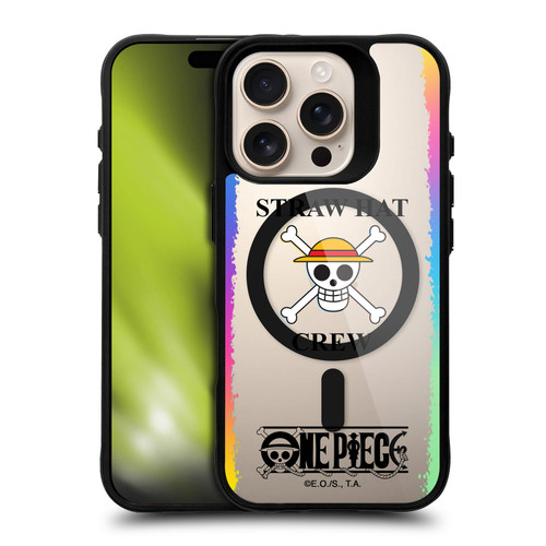 One Piece Graphic Art Colourful Crew Logo Text BLACK SHOCKPROOF BUMPER CASE COMPATIBLE WITH Apple iPhone 16 Pro & MAGSAFE